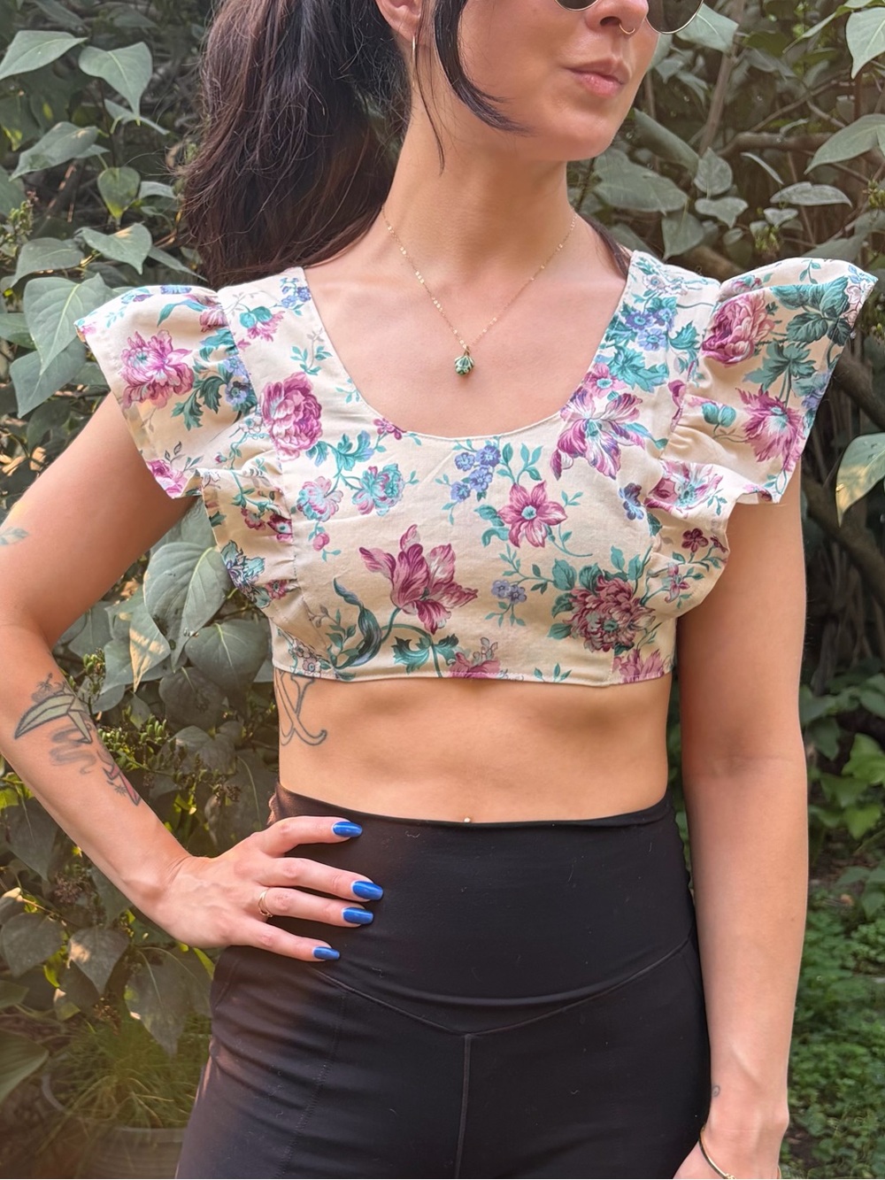 Vintage Frilly Floral Cropped Top